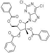 structure of CAS# 205171-10-4, 2,6-Dichloro-9-(2,3,5-tri-O-benzoyl-2-C-methyl-beta-D-ribofuranosyl)-9H-purine
