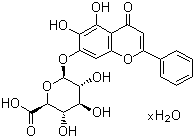 structure of CAS# 206752-33-2, Baicalin hydrate;5,6-Dihydroxy-4-oxo-2-phenyl-4H-1-benzopyran-7-yl beta-D-glucopyranosiduronic acid hydrate