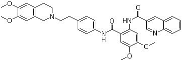 结构式 CAS# 206873-63-4, Tariquidar; N-[2-[[4-[2-(6,7-二甲氧基-3,4-二氢-1H-异喹啉-2-基)乙基]苯基]氨基甲酰基]-4,5-二甲氧基苯基]喹啉-3-甲酰胺