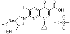 structure of CAS# 210353-53-0, Gemifioxacin mesylate;7-(3-Aminomethyl)-4-methoxyimino-pyrrolidin-1-yl)-1-cyclopropyl-6-fluoro-4-oxo-1,4-dihydro-[1,8]naphthyridine-3-carboxylic acid mesylate