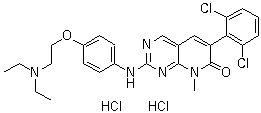 structure of CAS# 212391-63-4, PD 166285;6-(2,6-Dichlorophenyl)-2-[[4-[2-(diethylamino)ethoxy]phenyl]amino]-8-methylpyrido[2,3-d]pyrimidin-7(8H)-one hydrochloride