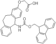 structure of CAS# 212783-75-0, Ramage Linker;(R,S)-2-[[5-(9-Fluorenylmethyloxycarbonylamino)-dibenzo[a,d]cycloheptane-2-yl]oxy]acetic acid