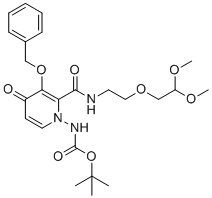 tert-Butyl (3-(benzyloxy)-2-((2-(2,2-dimethoxyethoxy)ethyl)carbamoyl)-4-oxopyridin-1(4H)-yl)carbamate molecular structure (CAS 2136287-61-9)