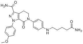 structure of CAS# 2187409-01-2, Apixaban Impurity 2;6-(4-((5-amino-5-oxopentyl)amino)phenyl)-1-(4-methoxyphenyl)-7-oxo-4,5,6,7-tetrahydro-1H-pyrazolo[3,4-c]pyridine-3-carboxamide