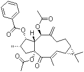 结构式 CAS# 218916-52-0, 千金二萜醇二乙酰苯甲酰酯; 5,15-二乙酰基-3-苯甲酰千金子二萜醇; 二乙酰基苯甲酰基香豌豆醇