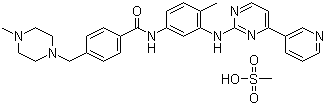 结构式 CAS# 220127-57-1, 甲磺酸伊马替尼; STI-571; 4-[(4-甲基-1-哌嗪基)甲基]-N-[4-甲基-3-[4-(3-吡啶基)-2-嘧啶基]氨基]-苯基]苯甲酰胺甲磺酸盐