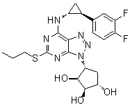 结构式 CAS# 220347-05-7, (1S,2R,3S,4R)-4-[7-[[(1R,2S)-2-(3,4-二氟苯基)环丙基]氨基]-5-(丙硫基)-3H-1,2,3-三唑并[4,5-d]嘧啶-3-基]-1,2,3-环戊烷三醇