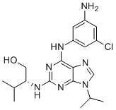 structure of CAS# 220792-57-4, Aminopurvalanol A;(2R)-2-[[6-(3-amino-5-chloroanilino)-9-propan-2-ylpurin-2-yl]amino]-3-methylbutan-1-ol