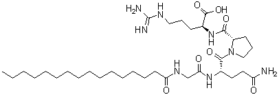 structure of CAS# 221227-05-0, Palmitoyl Tetrapeptide 7;N-(1-Oxohexadecyl)glycyl-L-glutaminyl-L-prolyl-L-arginine; N-Palmitoylrigin