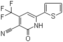 structure of CAS# 22123-11-1, 3-Cyano-6-(2-thienyl)-4-trifluoromethyl-2(1H)-pyridone;2-Oxo-6-(2-thienyl)-4-(trifluoromethyl)-1,2-dihydro-3-pyridinecarbonitrile; 2-Hydroxy-6-(2-thienyl)-4-(trifluoromethyl)nicotinonitrile