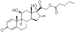 structure of CAS# 2240-28-0, Betamethasone 21-valerate;(11beta,16beta)-9-Fluoro-11,17-dihydroxy-16-methyl-21-[(1-oxopentyl)oxy]pregna-1,4-diene-3,20-dione