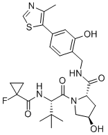 structure of CAS# 2306193-99-5, VH032-cyclopropane-F;N-[(1-Fluorocyclopropyl)carbonyl]-3-methyl-L-valyl-(4R)-4-hydroxy-N-[2-hydroxy-4-(4-methyl-1,3-thiazol-5-yl)benzyl]-L-prolinamide; (2S,4R)-1-[(2S)-2-[(1-fluorocyclopropanecarbonyl)amino]-3,3-dimethylbutanoyl]-4-hydroxy-N-[[2-hydroxy-4-(4-methyl-1,3-thiazol-5-yl)phenyl]methyl]pyrrolidine-2-carboxamide