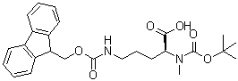 structure of CAS# 233688-96-5, N2-[(1,1-Dimethylethoxy)carbonyl]-N5-[(9H-fluoren-9-ylmethoxy)carbonyl]-N2-methyl-L-ornithine