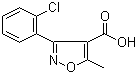 structure of CAS# 23598-72-3, 3-(2-Chlorophenyl)-5-methylisoxazole-4-carboxylic acid