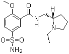 structure of CAS# 23672-07-3, Levosulpiride;(S)-(-)-Sulpiride; (S)-5-Aminosulfonyl-N-[(1-ethyl-2-pyrrolidinyl)methyl]-2-methoxybenzamide
