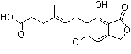 structure of CAS# 24280-93-1, Mycophenolic acid ;6-(1,3-Dihydro-7-hydroxy-5-methoxy-4-methyl-1-oxoisobenzofuran-6-yl)-4-methyl-4-hexanoic acid; 6-(4-Hydroxy-6-methoxy-7-methyl-3-oxo-5-phthalanyl)-4-methyl-4-hexenoic acid