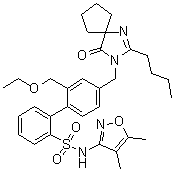 4'-[(2-Butyl-4-oxo-1,3-diazaspiro[4.4]non-1-en-3-yl)methyl]-N-(4,5-dimethyl-3-isoxazolyl)-2'-(ethoxymethyl)-[1,1'-biphenyl]-2-sulfonamide molecular structure (CAS 254740-64-2)
