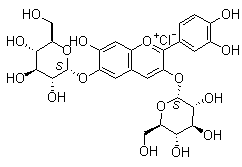 结构式 CAS# 2611-67-8, 矢车菊素双葡糖苷