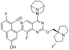 结构式 CAS# 2621928-55-8, 4-[4-(3,8-二氮杂双环[3.2.1]辛烷-3-基)-8-氟-2-[[(2R,8S)-2-氟-1,2,3,5,6,7-六氢吡咯里嗪-8-基]甲氧基]吡啶并[4,3-d]嘧啶-7-基]-5-乙炔基-6-氟萘-2-醇