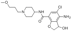 structure of CAS# 2636673-48-6, Prucalopride Hydroxy Impurity;4-amino-5-chloro-3-hydroxy-N-(1-(3-methoxypropyl)piperidin-4-yl)-2,3-dihydrobenzofuran-7-carboxamide