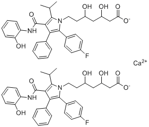 结构式 CAS# 265989-46-6, 钙7-[2-(4-氟苯基)-4-[(2-羟基苯基)氨基甲酰]-3-苯基-5-丙烷-2-基吡咯-1-基]-3,5-二羟基庚酸酯