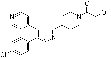 结构式 CAS# 271576-80-8, SD-06; 3-[N-(2-羟基乙酰基)-4-哌啶基]-4-(4-嘧啶基)-5-(4-氯苯基)吡唑