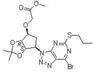 2-[[(3aR,4S,6R,6aS)-6-[7-Bromo-5-(propylthio)-3H-1,2,3-triazolo[4,5-d]pyrimidin-3-yl]tetrahydro-2,2-dimethyl-4H-cyclopenta-1,3-dioxol-4-yl]oxy]-acetic acid methyl ester molecular structure (CAS 274693-24-2)