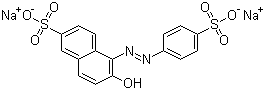 structure of CAS# 2783-94-0, Food Yellow 3;C.I. 15985; FD&C Yellow No. 6; Sunset Yellow FCF; Disodium 6-hydroxy-5-[(4-sulphonatophenyl)azo]naphthalene-2-sulphonate
