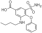 结构式 CAS# 28395-03-1, 布美他尼; 丁脲胺; 丁尿胺; 丁苯氧酸; 5-正丁氨基-4-苯氧基-3-氨基磺酰基苯甲酸