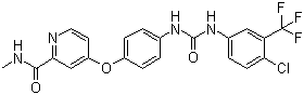 结构式 CAS# 284461-73-0, 索拉非尼; 4-{4-[3-(4-氯-3-三氟甲基苯基)酰脲]苯氧基}吡啶-2-甲酰胺
