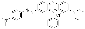 结构式 CAS# 2869-83-2, 健那绿 B; 真那氏绿; 詹姆斯绿 B; 3-(二乙基氨基)-7-[[4-(二甲基氨基)苯基]偶氮]-5-苯基吩嗪鎓氯化物
