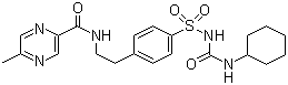 结构式 CAS# 29094-61-9, 格列吡嗪; 1-环己基-3-{4-[2-(5-甲基吡嗪-2-酰胺)-乙基]苯磺酰}脲