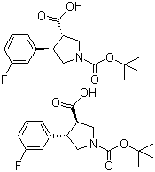结构式 CAS# 301226-53-9, N-Boc-反式-4-(3-氟苯基)吡咯烷-3-羧酸
