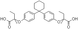 structure of CAS# 30299-08-2, Clinofibrate;2,2'-(Cyclohexylidenebis(4,1-phenyleneoxy))bis(2-methyl)-butanoic acid