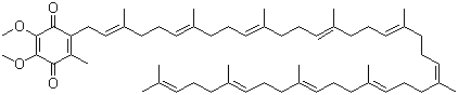结构式 CAS# 303-98-0, 辅酶 Q10; 2-(3,7,11,15,19,23,27,31,35,39-十甲基-2,6,10,14,18,22,26,30,34,38-四十碳十烯基)-5,6-二甲氧基-3-甲基-p-苯醌