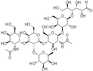 alpha-N-乙酰基半乳糖胺基-(1→3)-[alpha-岩藻糖基-(1→2)]-beta-半乳糖基-(1→4)-beta-N-乙酰基葡糖胺基-(1→3)-beta-半乳糖基-(1→4)-葡萄糖分子结构 (CAS 30461-82-6)