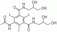 structure of CAS# 31127-80-7, 5-(Acetamido)-N,N'-bis(2,3-dihydroxypropyl)-2,4,6-triiodo-1,3-benzenedicarboxamide
