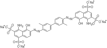 结构式 CAS# 314-13-6, 伊文思蓝; 偶氮蓝; 6,6'-[[3,3'-二甲基(1,1'-二苯基)-4,4'-二基]双(偶氮基)]双(4-氨基-5-羟基-1,3-萘二磺酸)四钠盐