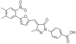 structure of CAS# 328968-36-1, 4-[4-[[5-(4,5-Dimethyl-2-nitrophenyl)-2-furanyl]methylene]-4,5-dihydro-3-methyl-5-oxo-1H-pyrazol-1-yl]-benzoic acid;C 646