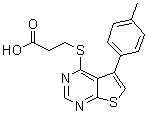 structure of CAS# 329907-28-0, 3-[[5-(4-Methylphenyl)thieno[2,3-d]pyrimidin-4-yl]thio]propanoic acid