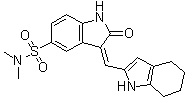 structure of CAS# 330161-87-0, 2,3-Dihydro-N,N-dimethyl-2-oxo-3-[(4,5,6,7-tetrahydro-1H-indol-2-yl)methylene]-1H-indole-5-sulfonamide;SU 6656