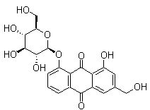 结构式 CAS# 33037-46-6, 芦荟大黄素-8-O-葡萄糖苷