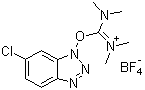 structure of CAS# 330641-16-2, O-(6-Chlorobenzotriazol-1-yl)-N,N,N',N'-tetramethyluronium tetrafluoroborate;1-[Bis(dimethylamino)methylen]-5-chlorobenzotriazolium 3-oxide tetrafluoroborate; N,N,N',N'-Tetramethyl-O-(6-chloro-1H-benzotriazol-1-yl)uronium tetrafluoroborate; TCTU