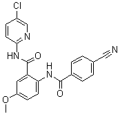 结构式 CAS# 330942-01-3, N-(5-氯-2-吡啶基)-2-[(4-氰基苯甲酰基)氨基]-5-甲氧基苯甲酰胺