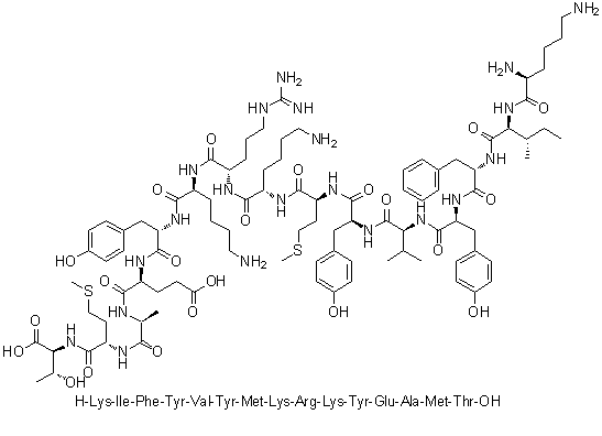 L-Lysyl-L-isoleucyl-L-phenylalanyl-L-tyrosyl-L-valyl-L-tyrosyl-L-methionyl-L-lysyl-L-arginyl-L-lysyl-L-tyrosyl-L-alpha-glutamyl-L-alanyl-L-methionyl-L-threonine molecular structure (CAS 332841-92-6)