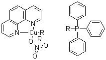 结构式 CAS# 33989-10-5, (1,10-菲啰啉)双(三苯基膦)亚铜硝酸盐
