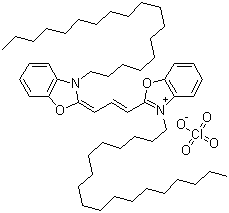 structure of CAS# 34215-57-1, 3-Octadecyl-2-[3-(3-octadecyl-2(3H)-benzoxazolylidene)-1-propen-1-yl]benzoxazolium perchlorate;(2E)-3-octadecyl-2-[(E)-3-(3-octadecyl-1,3-benzoxazol-3-ium-2-yl)prop-2-enylidene]-1,3-benzoxazole;perchlorate