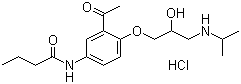 结构式 CAS# 34381-68-5, 盐酸醋丁洛尔; N-[3-乙酰基-4-[2-羟基-3-[(异丙基)氨基]丙氧基]苯基]丁酰胺盐酸盐