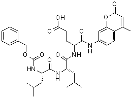 结构式 CAS# 348086-66-8, N-[(苯基甲氧基)羰基]-L-亮氨酰-L-亮氨酰-N-(4-甲基-2-氧代-2H-1-苯并吡喃-7-基)-L-alpha-谷氨酰胺
