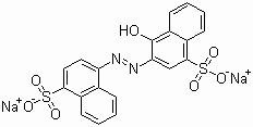 结构式 CAS# 3567-69-9, 食品红 3; 酸性红 14; 4-羟基-3-(4-磺酸-1-萘偶氮)-1-萘磺酸二钠盐